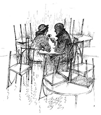 В кафе. Рисунок Евгении Дриго